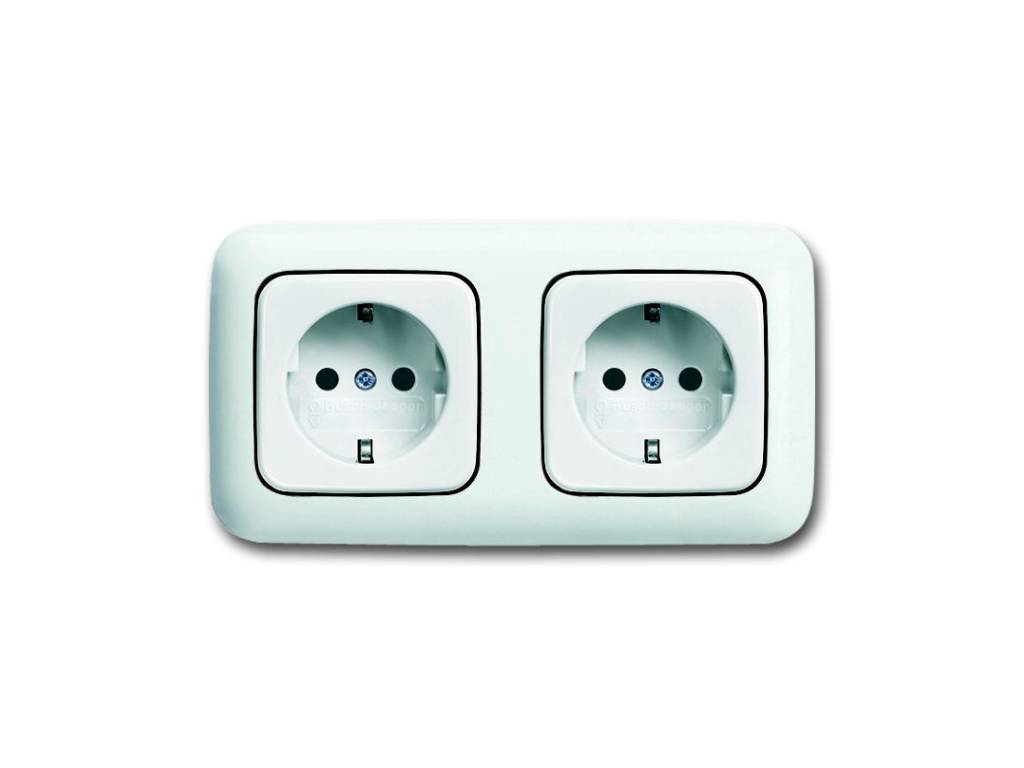 dubbel stopcontact inbouw horizontaal met raam - alpin wit (20-2 EUCJ-214-503) | Elektramat