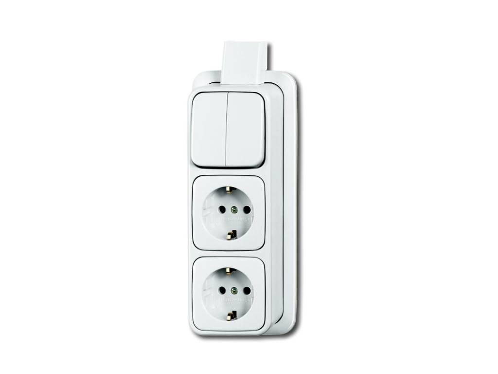 Busch Jaeger Opbouw Combinatie Serieschakelaar Dubbel Stopcontact Met Randaarde En Plaat Ap Alpin Wit 2601 5 2300 2eap Elektramat