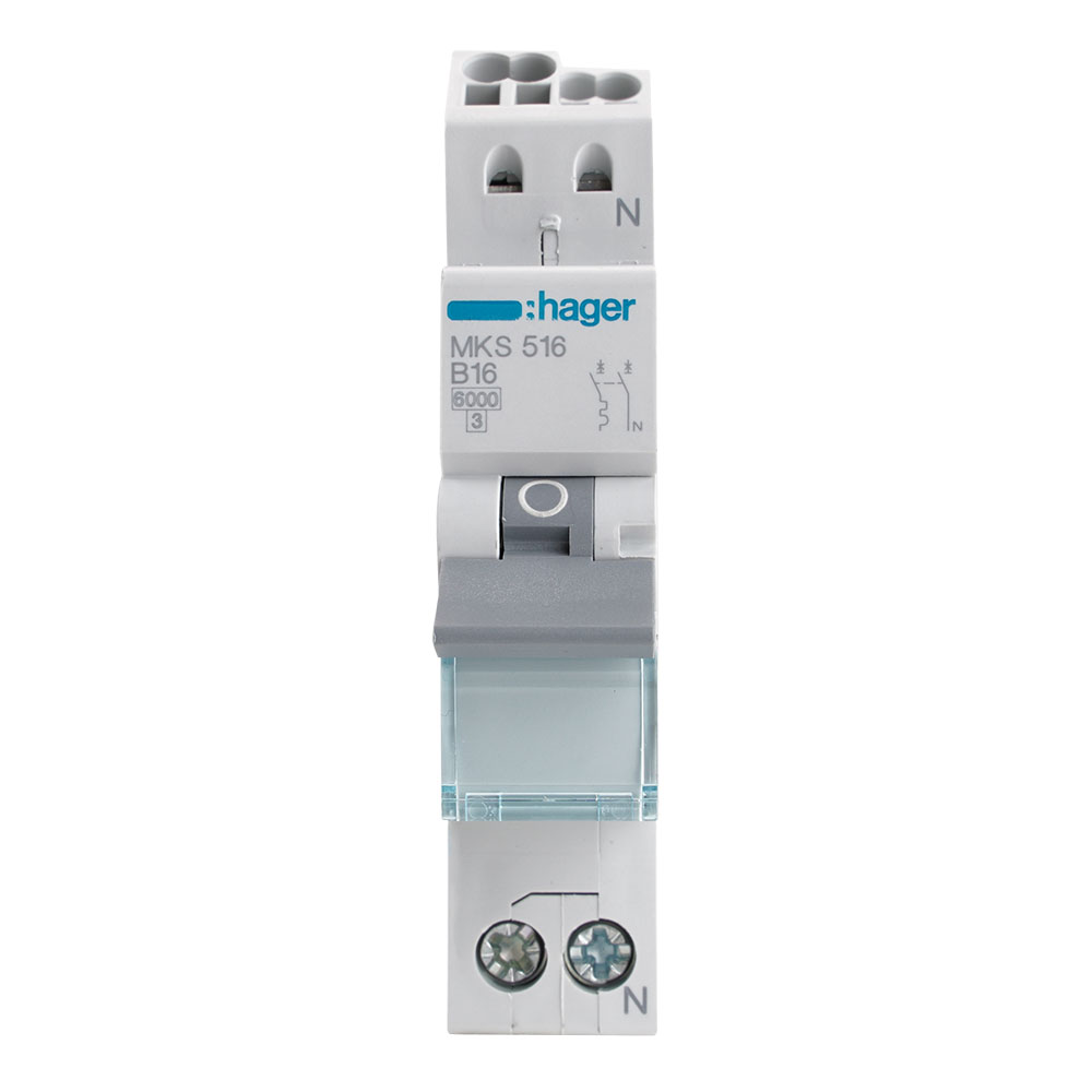 Miniatuur van Hager installatieautomaat 1-polig+nul 20A B-kar 4,5kA (MHN520)