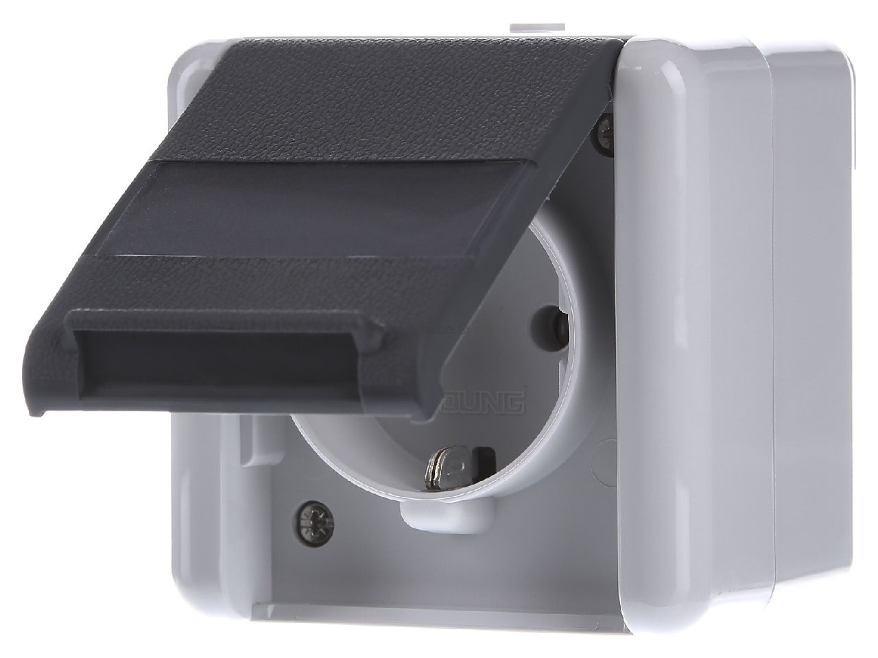 JUNG opbouw stopcontact 1-voudig met randaarde en onderkast 16A IP44 - WG800 grijs (820NAW)