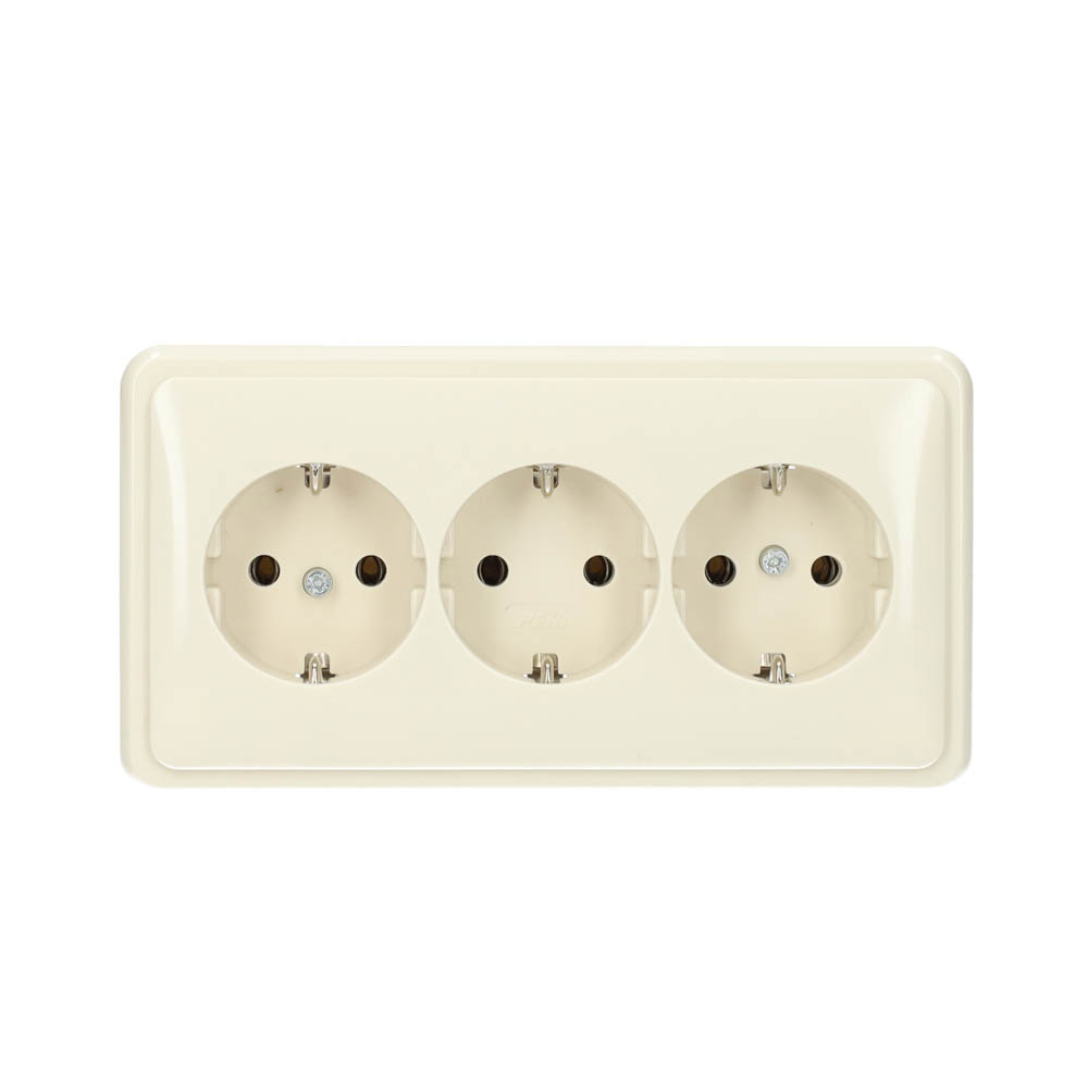 Miniatuur van PEHA stopcontact 3-voudig met randaarde geschikt voor wandgoot - Standaard crème wit (00496211)