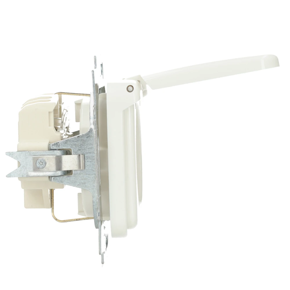 Miniatuur van ABB Busch-Jaeger inbouw stopcontact met klapdeksel en randaarde 1-voudig - alpin wit (20 EUK-214)