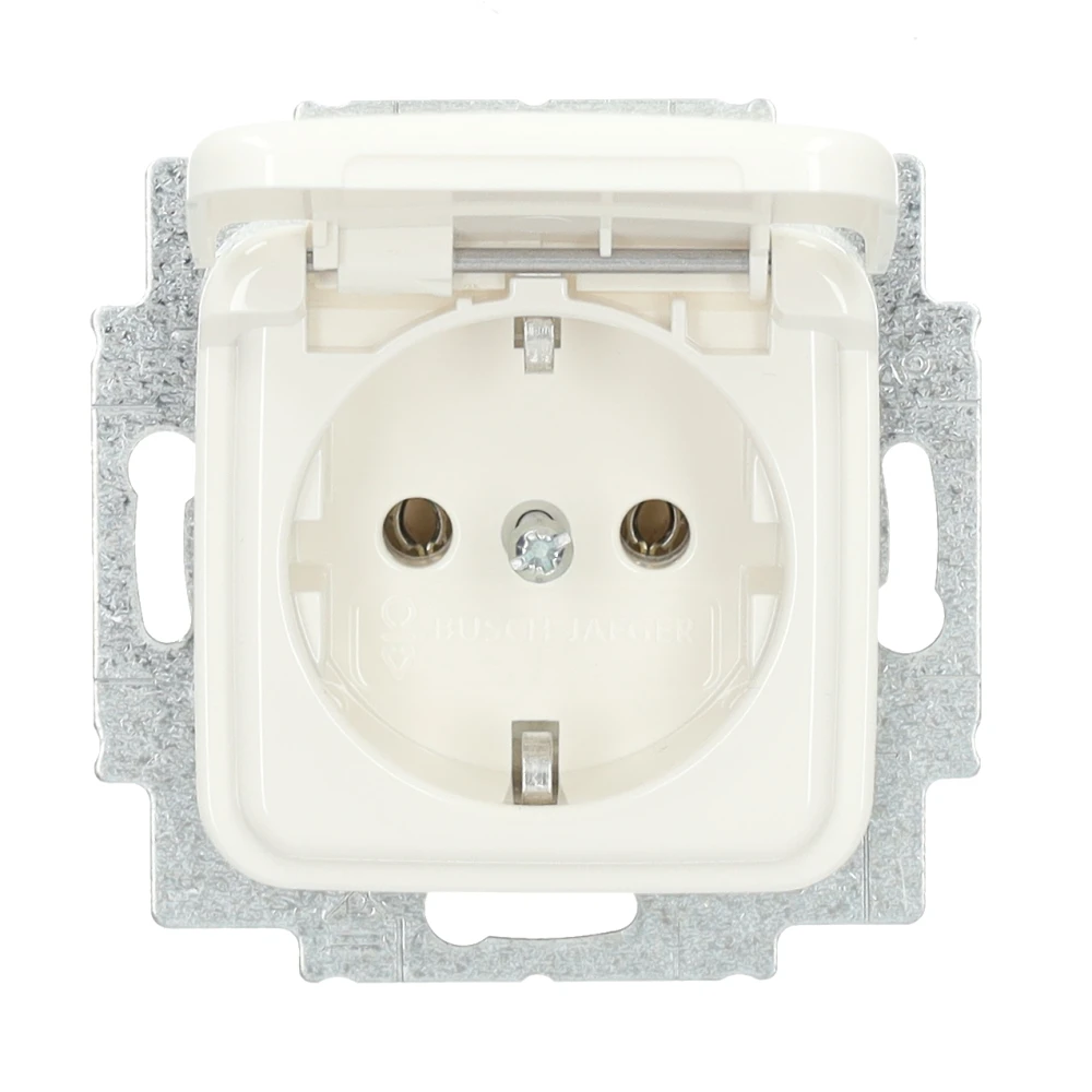 Miniatuur van ABB Busch-Jaeger inbouw stopcontact met klapdeksel en randaarde 1-voudig - alpin wit (20 EUK-214)