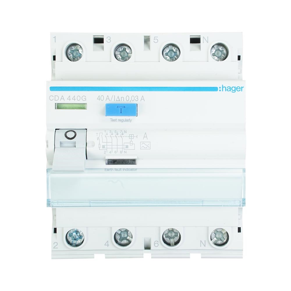 Hager aardlekschakelaar 4-polig 40A 30mA type A (CDA440G)