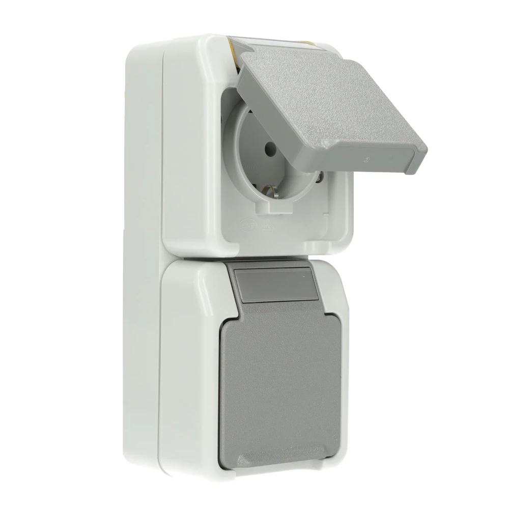 Miniatuur van Merten by Schneider Electric Aquastar SCHUKO 2-voudig wandcontactdoos verticaal IP44 - lichtgrijs (MTN2329-8029)