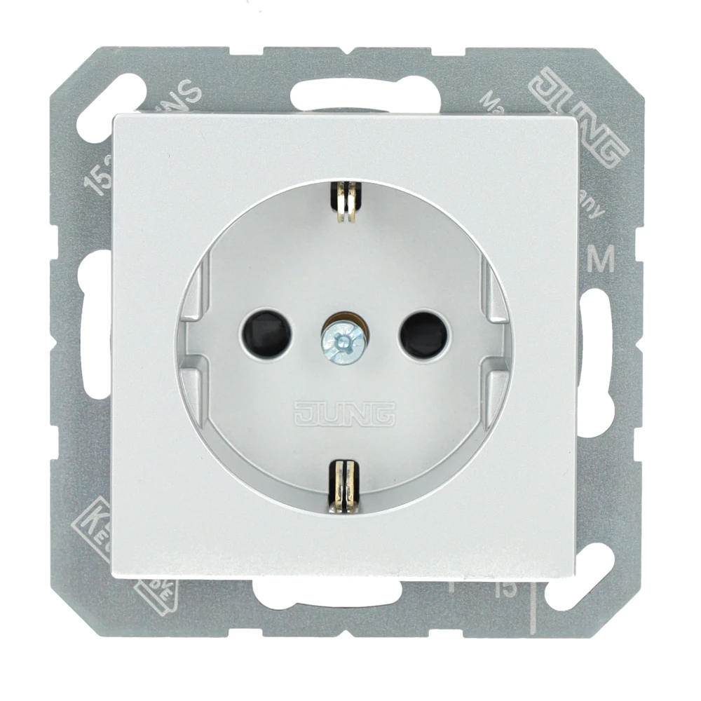 Miniatuur van JUNG A500 stopcontact met randaarde en kinderbeveiliging aluminium