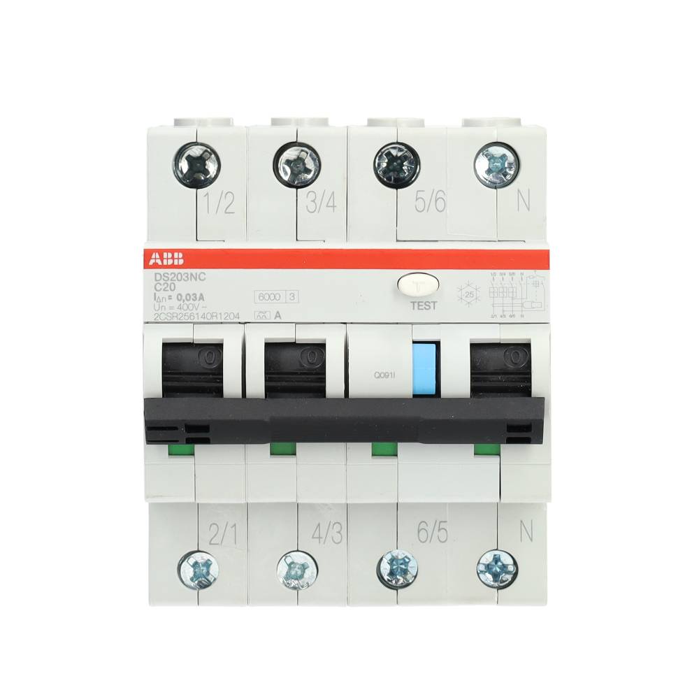 ABB aardlekautomaat 3-polig+nul 20A C-kar 30mA (DS203NC C20 A30)