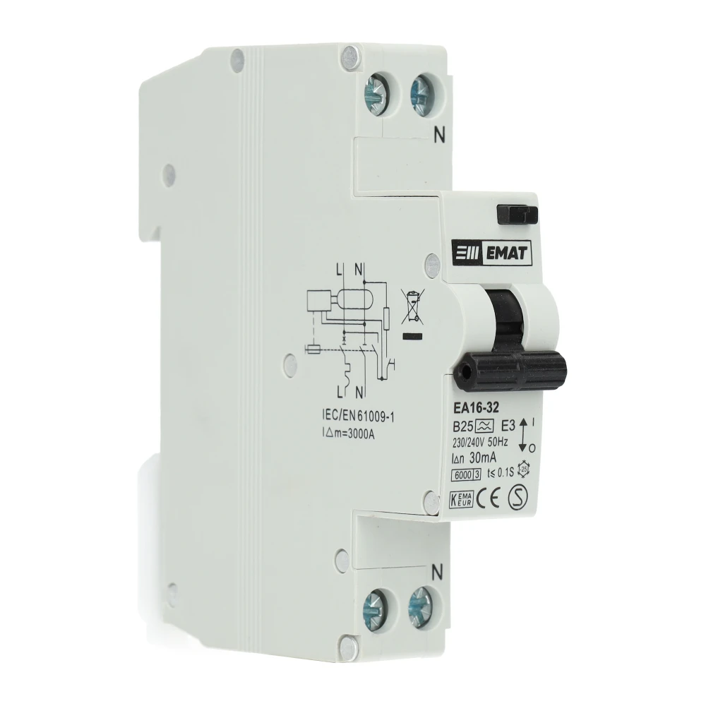 EMAT aardlekautomaat 1-polig+nul 25A B-kar 30mA (85006008) main product photo