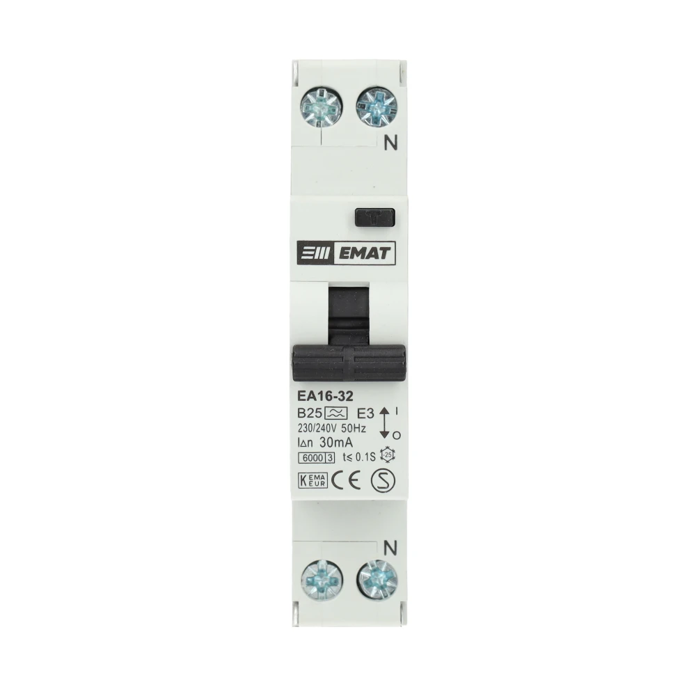 EMAT aardlekautomaat 1-polig+nul 25A B-kar 30mA (85006008)