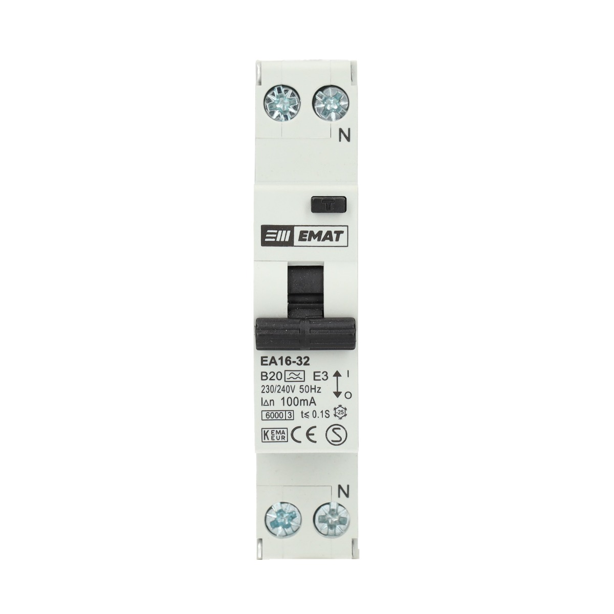 Miniatuur van EMAT aardlekautomaat 1-polig+nul 20A B-kar 100mA (85006014)