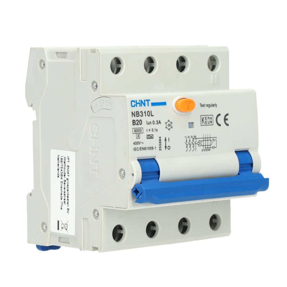 Chint aardlekautomaat 3-polig+nul 20A B-kar 300mA (2015B20300) main product photo