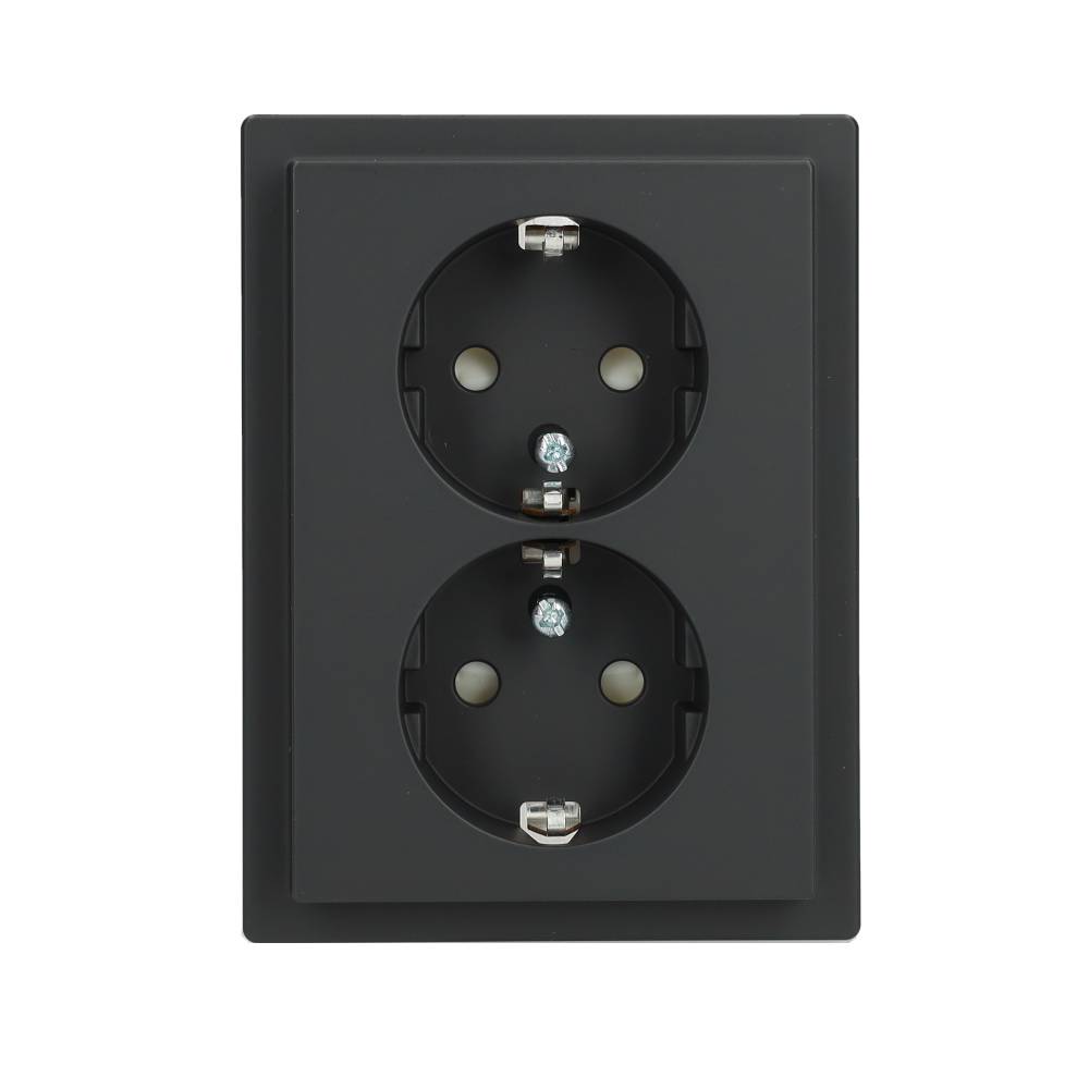 Miniatuur van Schneider Electric stopcontact 2-voudig met randaarde en kinderbeveiliging - Systeem D antraciet (MTN2420-6534)
