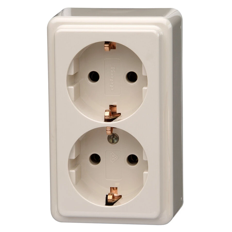 Kopp STANDARD opbouw tweevoudige wandcontactdoos met randaarde 16A 250V - crème wit (102501001)