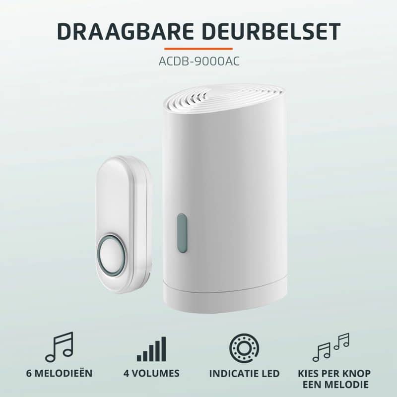 Miniatuur van KLIKAANKLIKUIT mobiele draadloze deurbelset - ACDB-9000AC wit (70275)