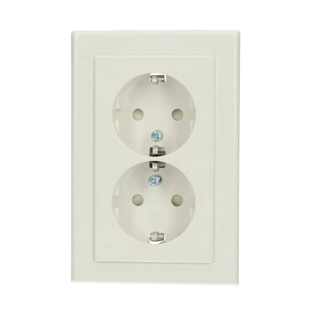 Miniatuur van Merten dubbel stopcontact met randaarde, kinderbeveiliging en afdekplaat - M-Smart polarwit (MEG2425-1419)