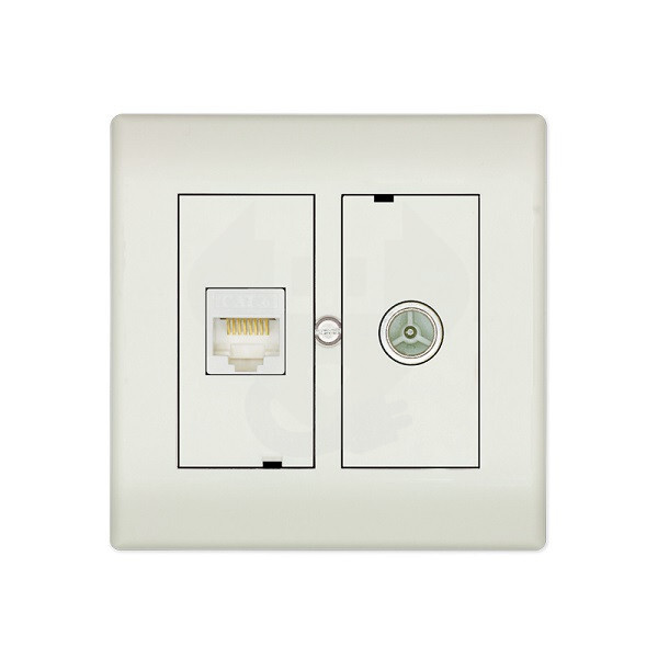 Technetix universele wandcontactdoos RJ45 (CAT6) / coax combidoos opbouw/inbouw (incl. opbouwrand) - wit glanzend (CL50-COMBI-S)