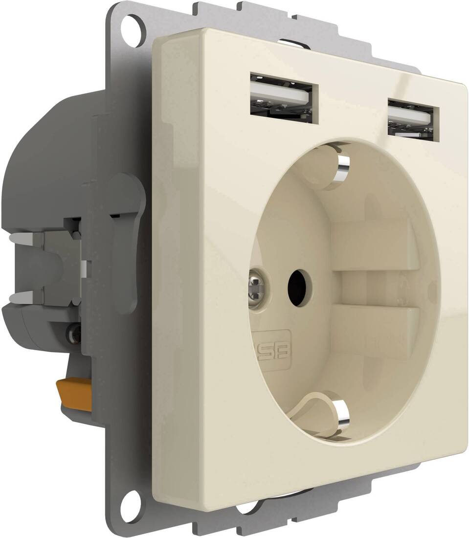 Miniatuur van 2USB universeel stopcontact met 2x USB InCharge Pro 55 2.4A (USB A + A) - crème glanzend (2U-449290)