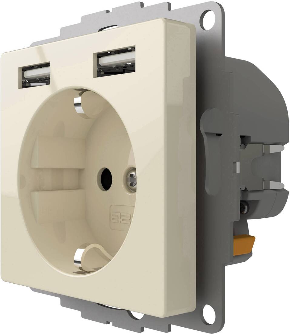 Miniatuur van 2USB universeel stopcontact met 2x USB InCharge Pro 55 2.4A (USB A + A) - crème glanzend (2U-449290)