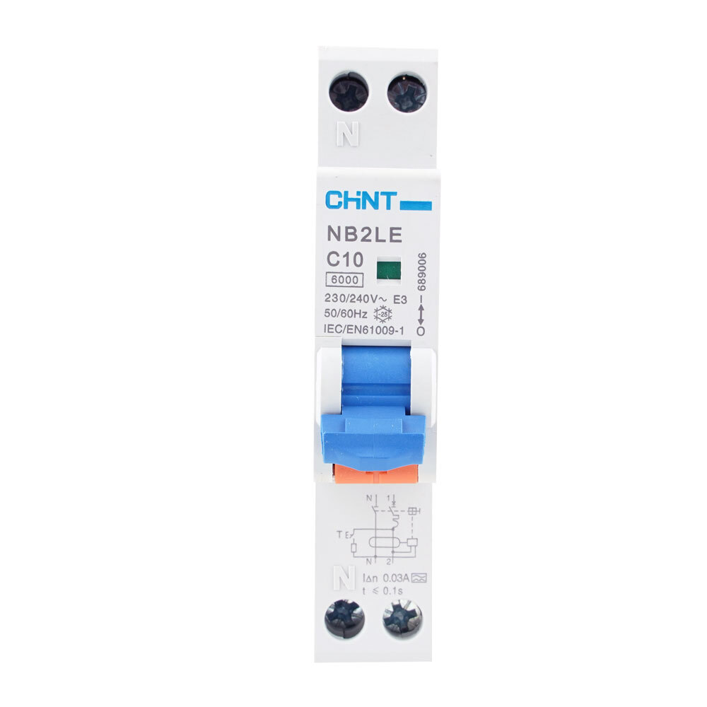 Chint aardlekautomaat 1-polig+nul 10A C-kar 30mA (689006)