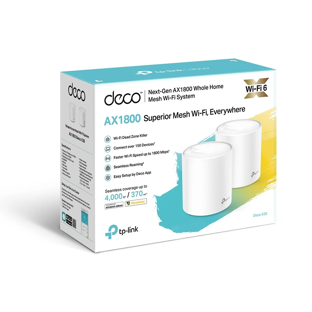 Miniatuur van TP-LINK mesh WiFi router 574Mbps op 2.4GHz-band + 1200Mbps op 5GHz-band per 2 stuks (Deco X20 2-pack)