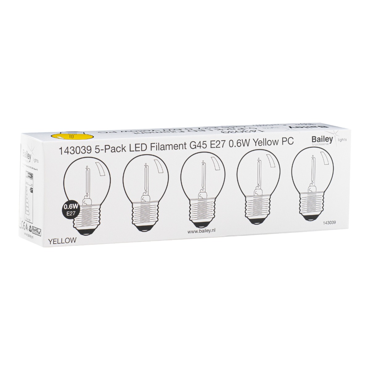 Miniatuur van Bailey LED kogel E27 geel 0,6W 35lm IP44 ecopack 5pack (143039)