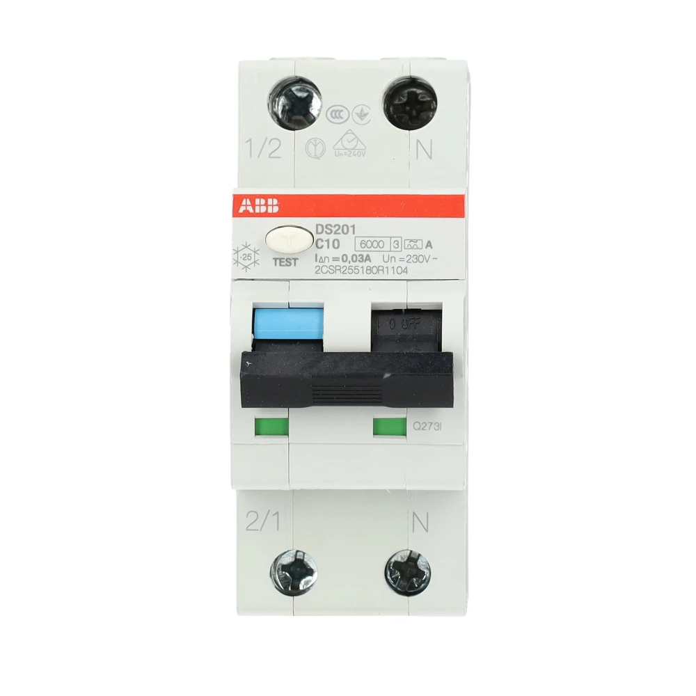 ABB aardlekautomaat 1-polig+nul 10A C-kar 30mA (DS201 C10 A30)