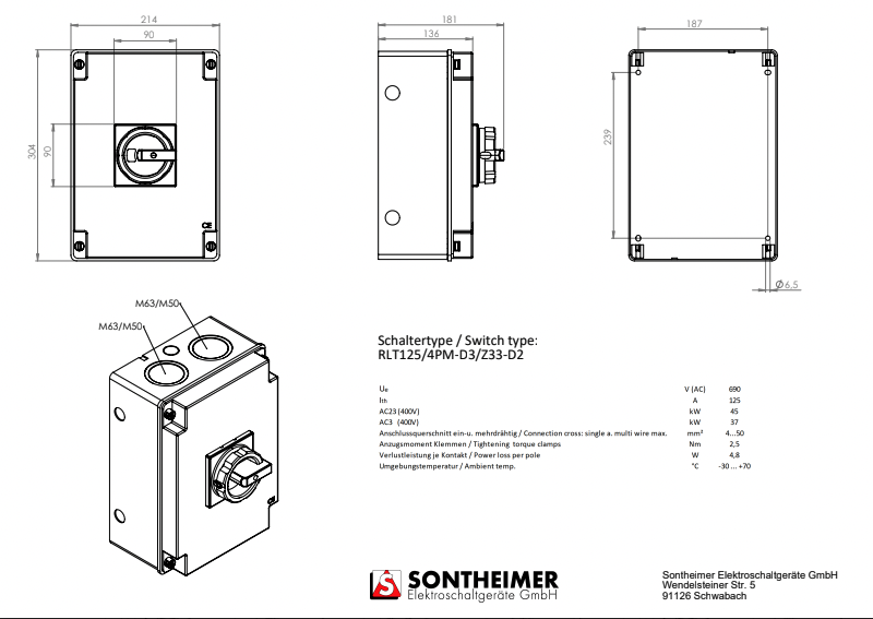 Miniatuur van ASN SONTHEIMER werkschakelaar 4-polig 125A opbouw IP65 - rood (A530172)