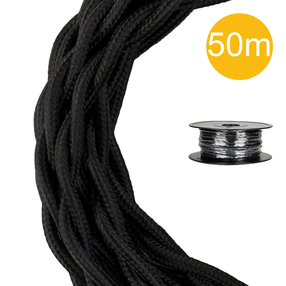 Miniatuur van Bailey textielsnoer op rol 50 meter 2x0.75 mm2 - zwart gedraaid (140319)