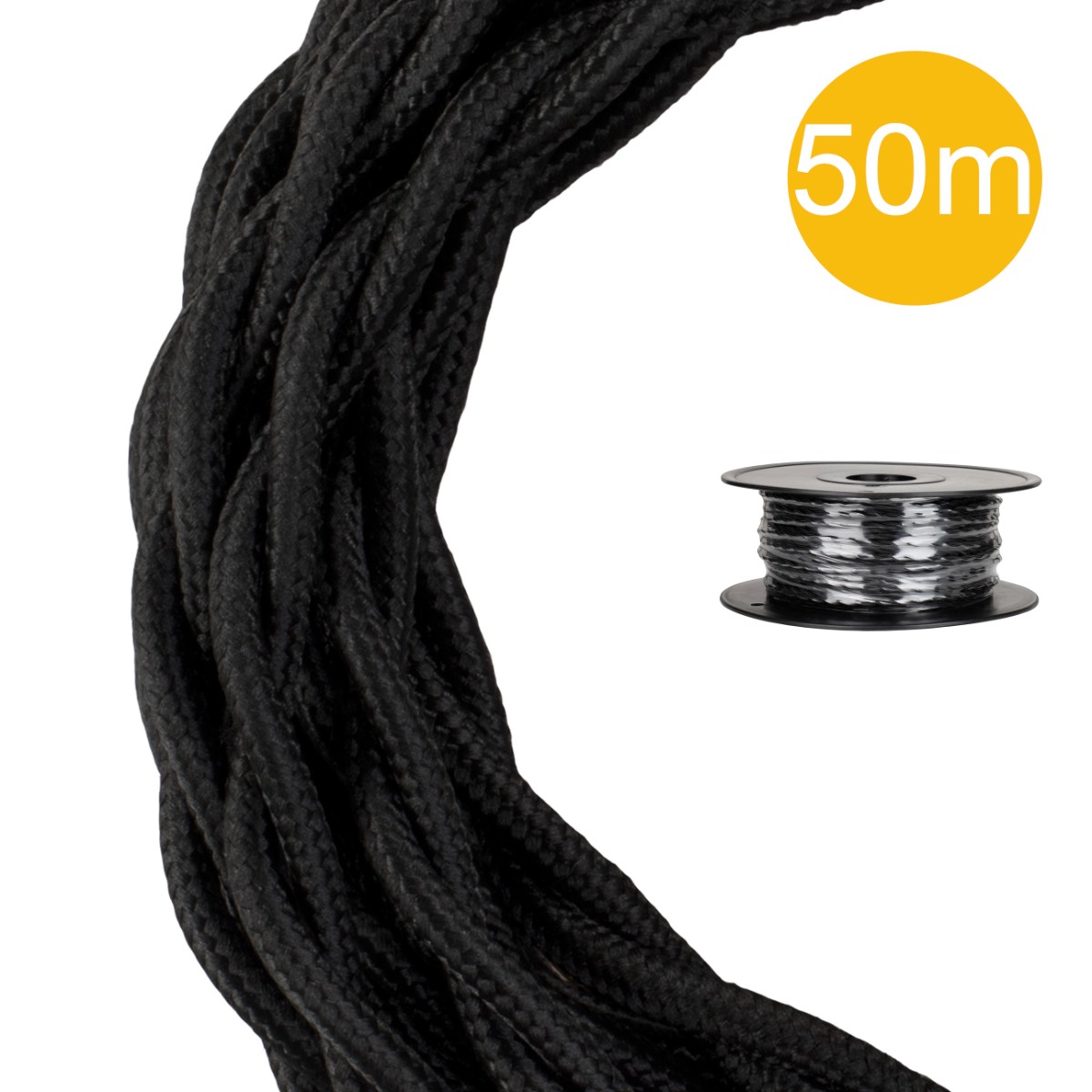 Miniatuur van Bailey textielsnoer op rol 50 meter 2x0.75 mm2 - zwart gedraaid (140319)