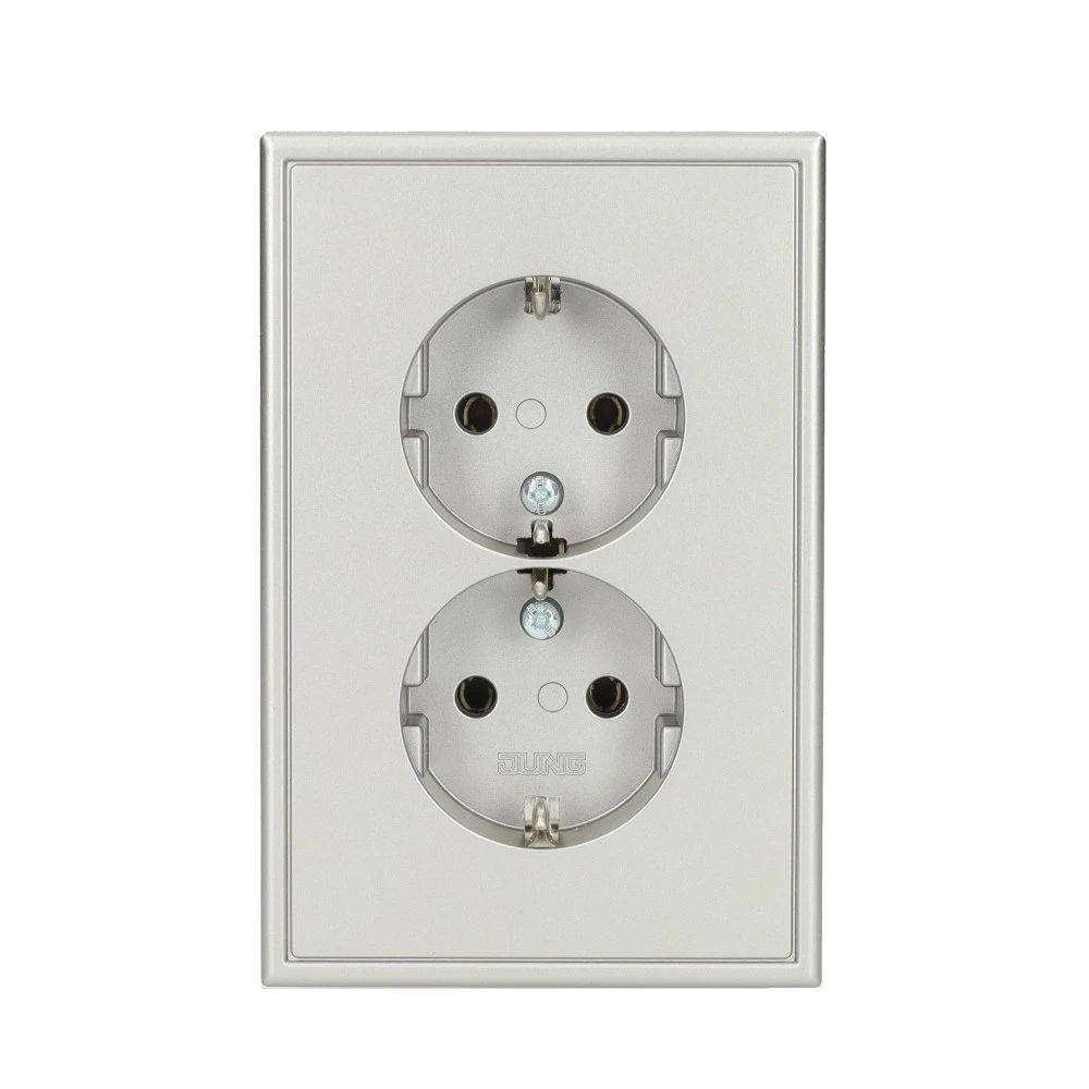 Miniatuur van JUNG stopcontact 2-voudig met randaarde 16A 250V - LS990 edelstaal (ES5015KI-L)