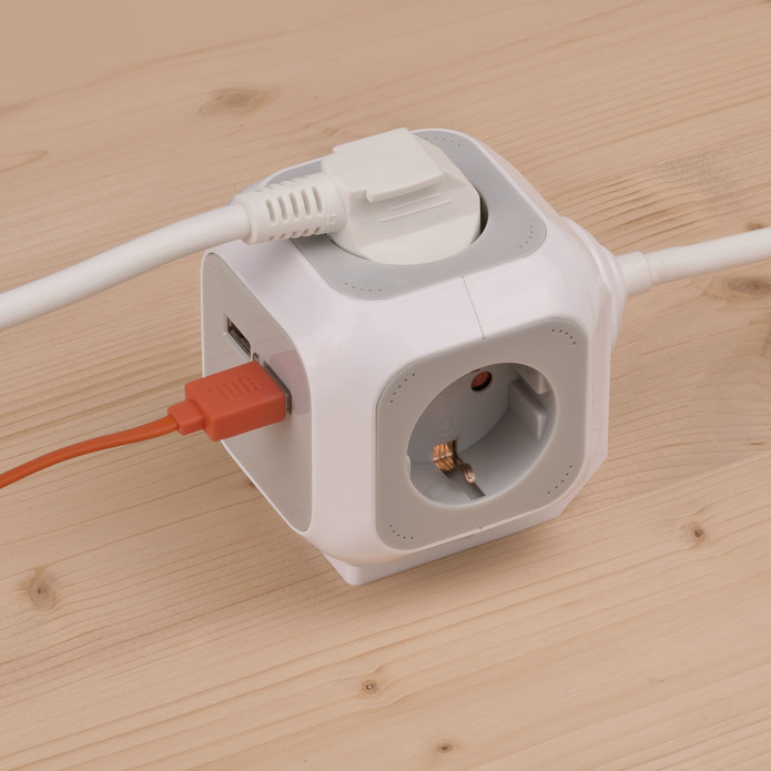Miniatuur van BRENNENSTUHL stekkerdoos Alea-power 4-voudig met randaarde en 2x USB A - licht grijs (1150100)