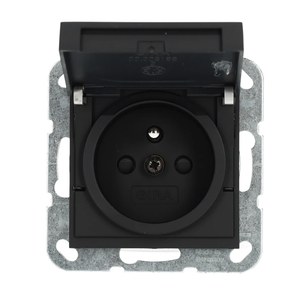 Miniatuur van Gira stopcontact met aardingspen CEBEC en klapdeksel - systeem 55 zwart mat (4488005)