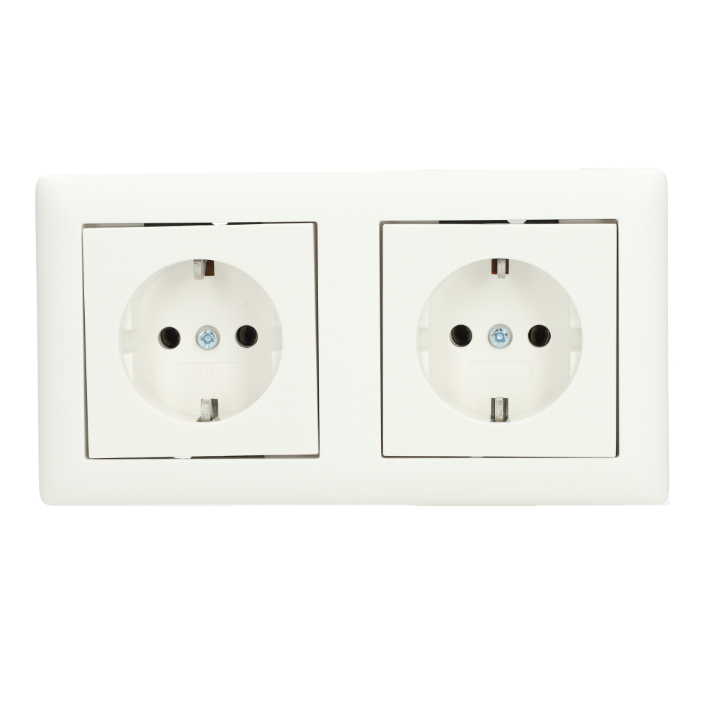 Miniatuur van Gira stopcontact met randaarde voorbedraad 2-voudig - standaard 55 zuiver wit mat (479304)