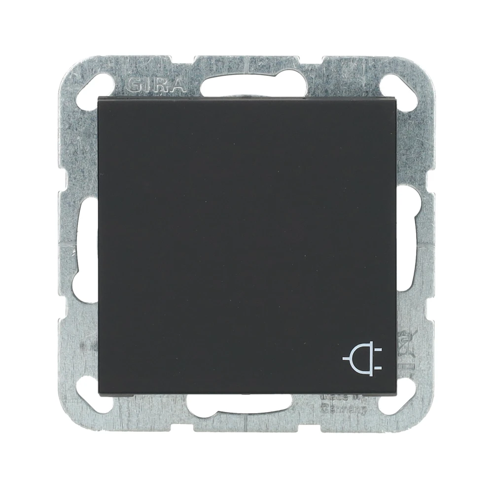 Miniatuur van Gira stopcontact met randaarde klapdeksel shutter en symbool - systeem 55 zwart mat (4414005)
