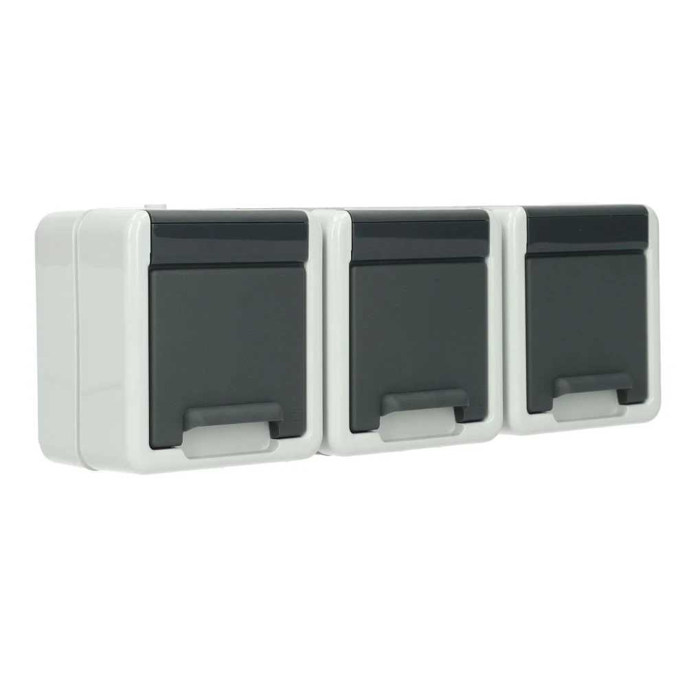 Miniatuur van Gira stopcontact met klapdeksel 3-v horizontaal KD SW opbouw grijs (478930)