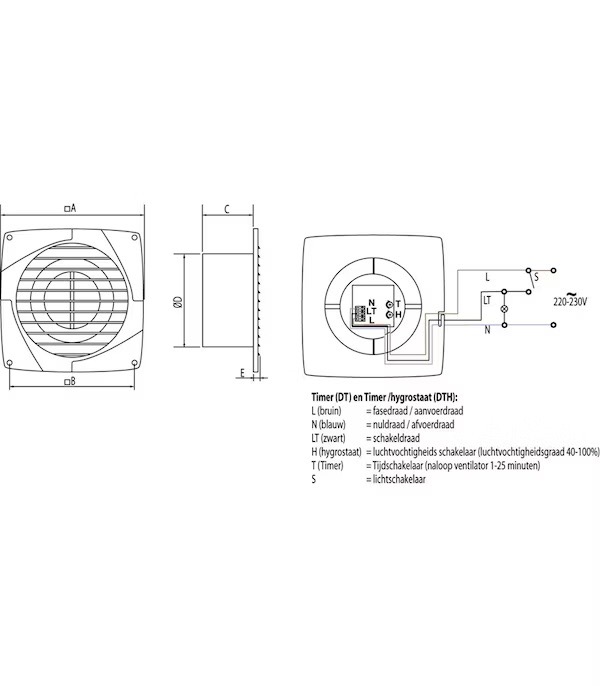 Miniatuur van WEHA inbouwventilator Ø125mm met timer 185m3/h (20100221)