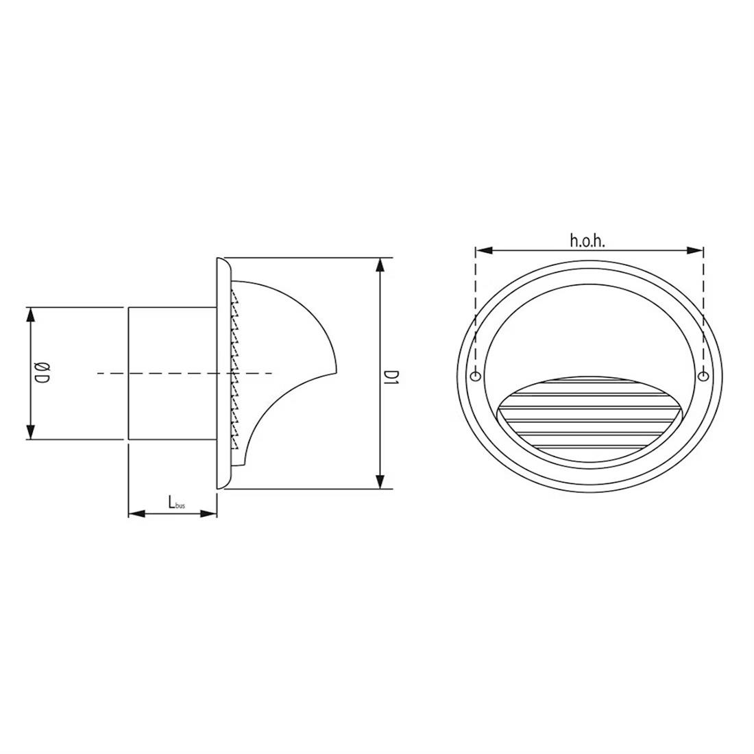 Miniatuur van WEHA bolrooster Ø150mm RVS 275 m³/h - staal (20300150)