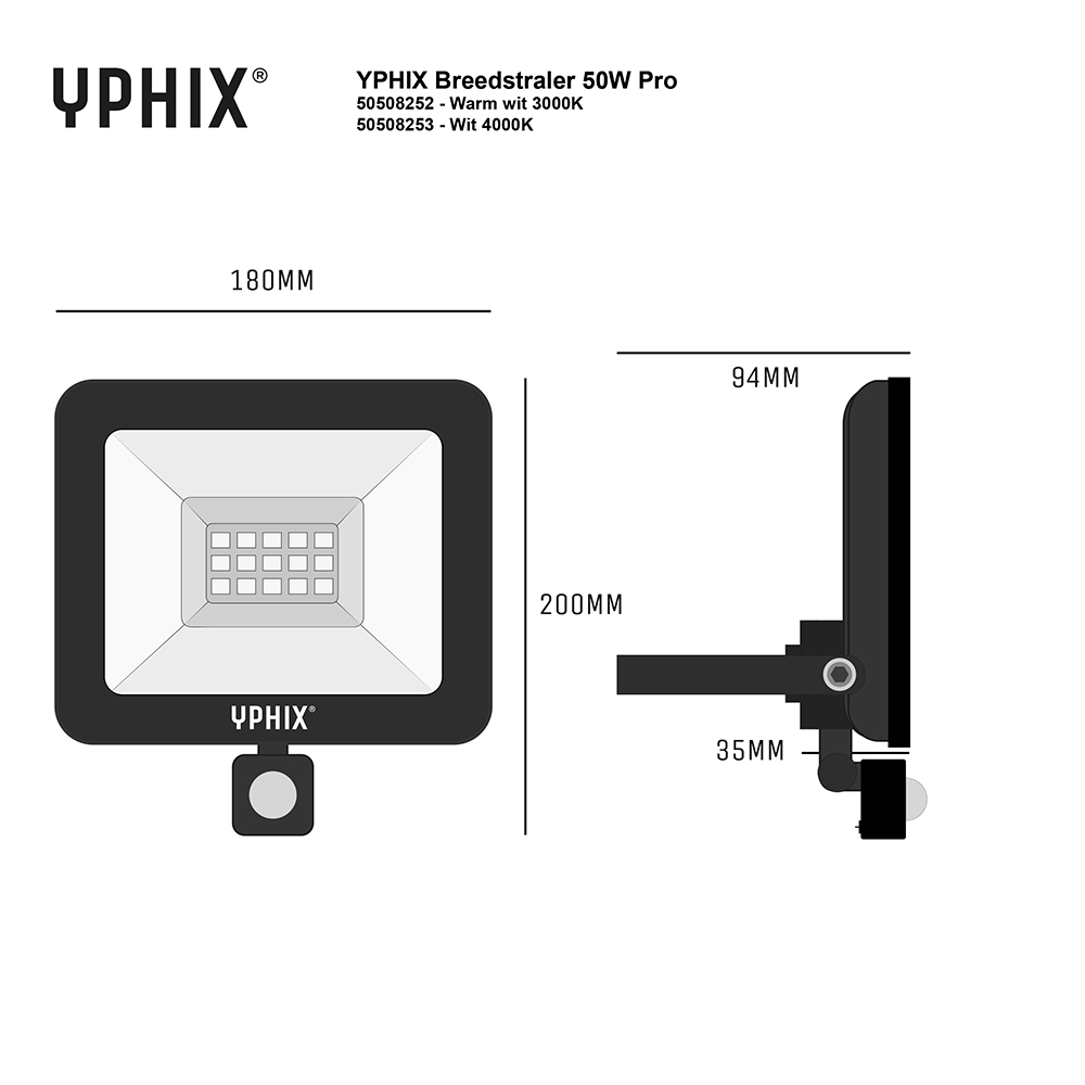 Miniatuur van Yphix LED schijnwerper met sensor 50W 4.000lm warm wit 3000K IP44 (50508252)