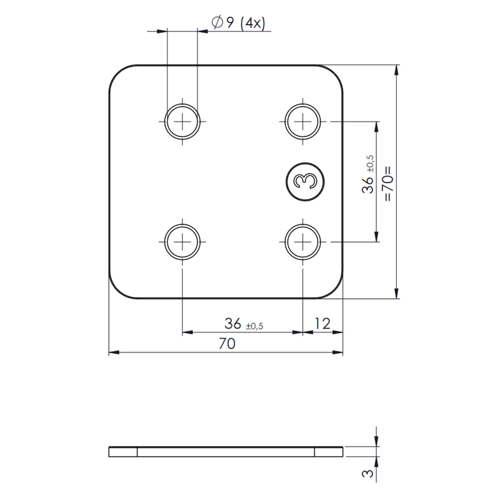 Miniatuur van GB drukplaat zonder sleuf 70x70x3mm - per 48 stuks (34703.B048)