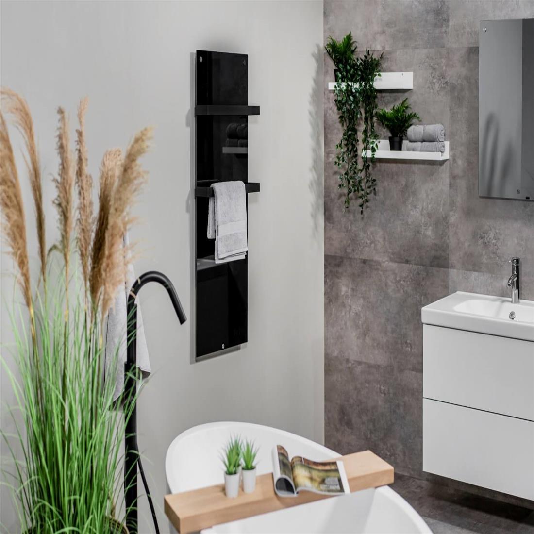 Eurom Sani 800 badkamer infrarood verwarming 800W met handdoekbeugels, WiFi en app - zwart (350395)