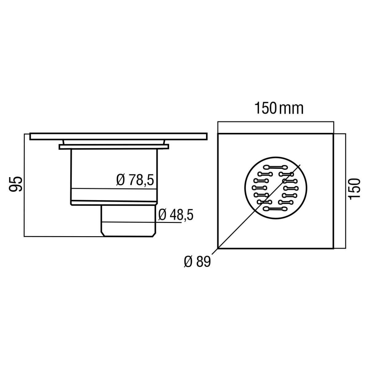 Miniatuur van Differnz doucheput kunststof met onderuitlaat 95x150x150mm - mat chroom (33.010.76)