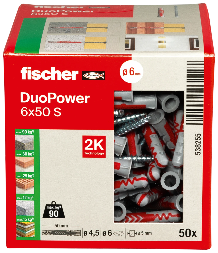 Miniatuur van Fischer DuoPower 6x50 met schroef - 50 stuks (538255)