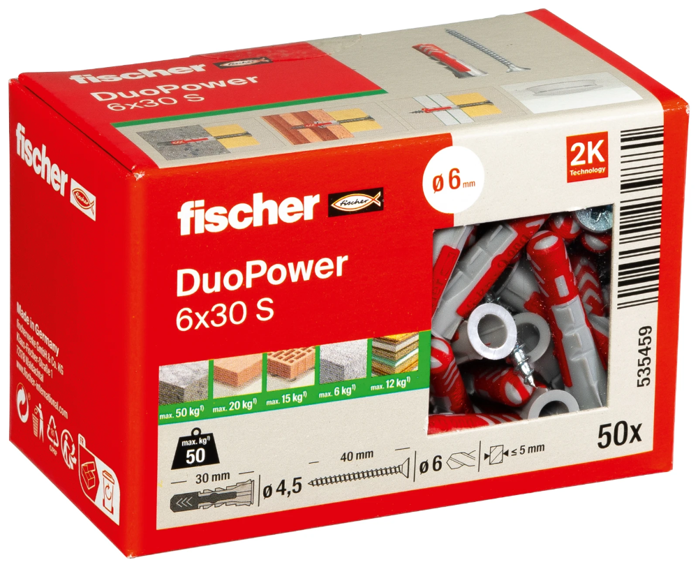 Fischer DuoPower 6x30 met schroef - 50 stuks (535459)