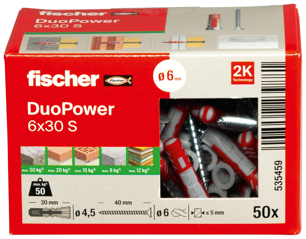 Fischer DuoPower 6x30 met schroef - 50 stuks (535459)