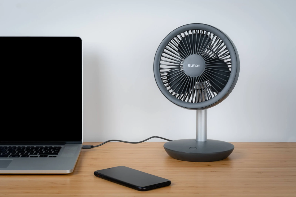 Miniatuur van Eurom draadloze mini ventilator op batterijen 4 standen 27.5 cm - grijs (384659)