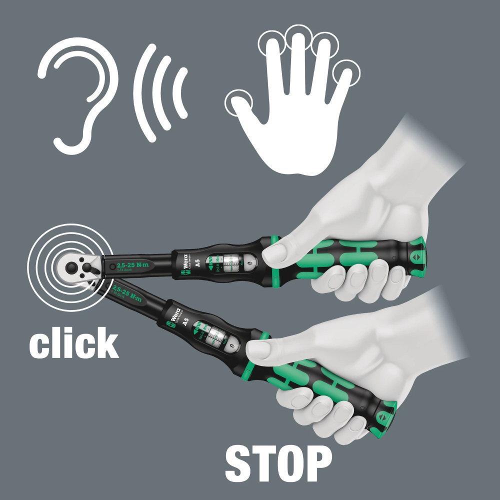 Miniatuur van Wera draaimomentsleutel click-torque A6 met omschakelratel instelbaar 1/4" 2,5-25Nm - 20 delig (05130110001)