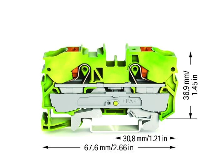 Wago aardklem 2-draads 10mm met drukknop groen-geel per stuk (2210-1207)