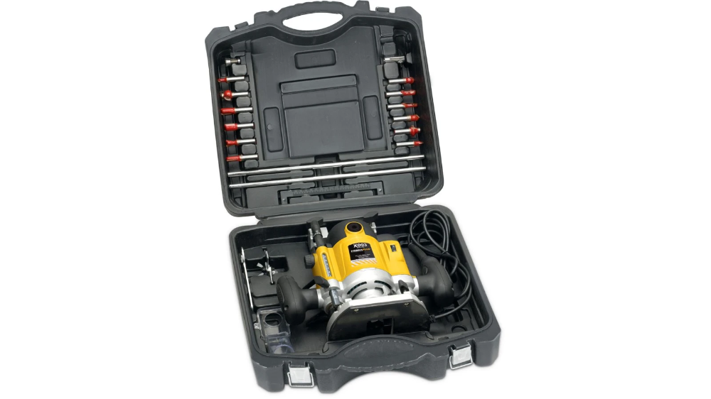 PowerPlus bovenfrees 230V 1500W met fijninstelling - complete set met 12 frezen (POWX093)