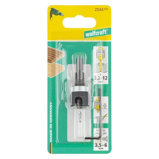 Wolfcraft voorboor met verzinkboor en dieptestop Ø12mm (2544000)