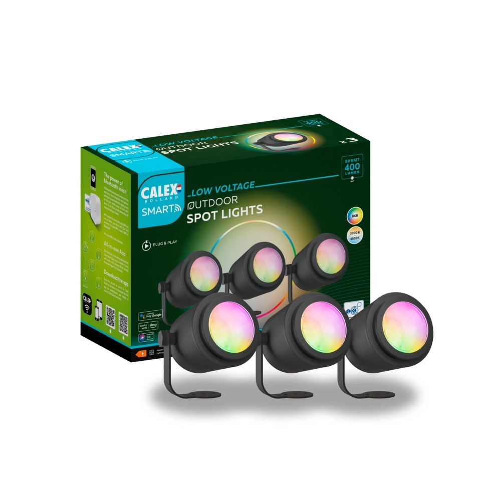 Calex Smart Outdoor grondspots RGB en CCT 24V 9W 330lm IP44 - per 3 stuks (5401001400)